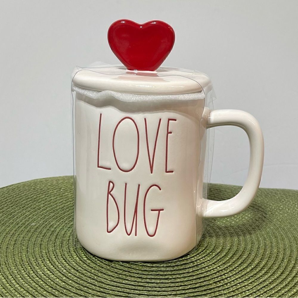 Rae Dunn Love Bug Mug with Heart Topper NWT
